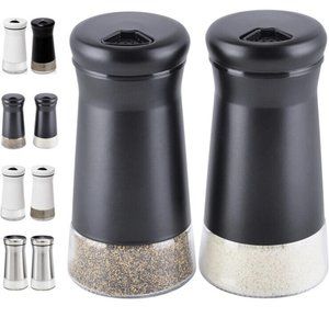 Salt & Pepper Glass Shaker Set Farmhouse BLACK Adjustable Pouring Holes